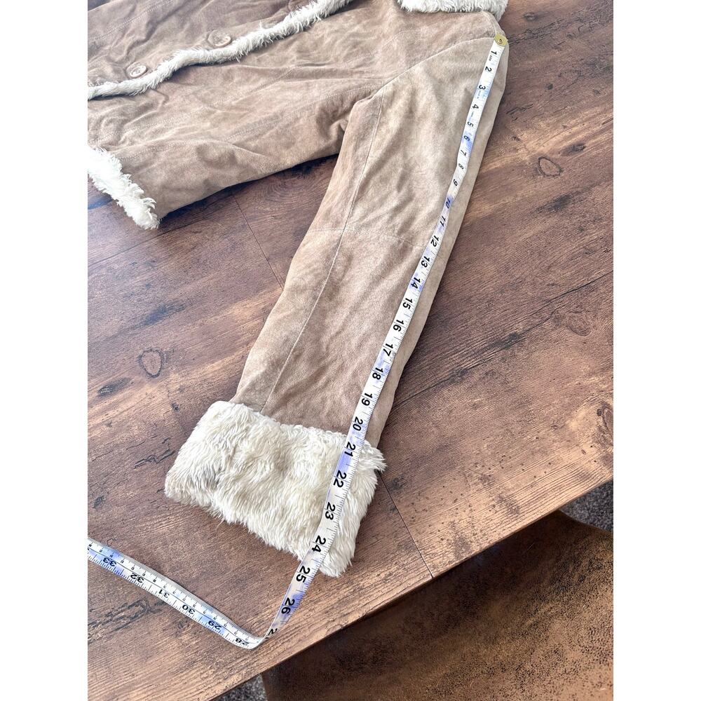 Women’s Small Vintage Y2K Tan Suede Leather Cropped Afghan Penny Lane Jacket - Picture 8 of 13